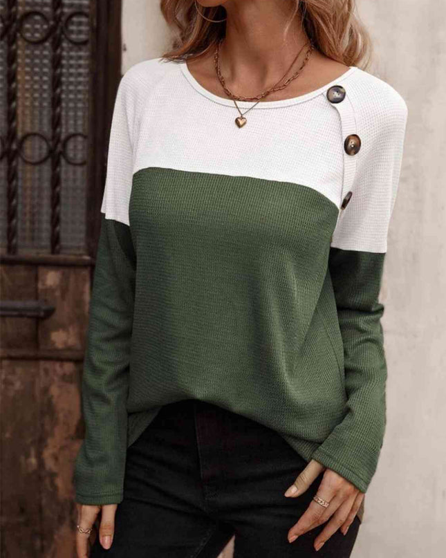 Contrast Round Neck Long Sleeve T-Shirt