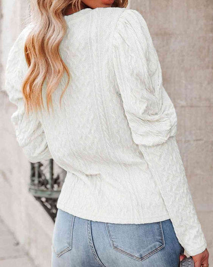 Round Neck Puff Sleeve Knit Top
