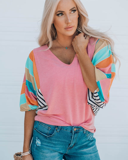 Striped Dolman Sleeve V-Neck Top