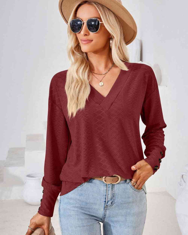 V-Neck Long Sleeve Blouse