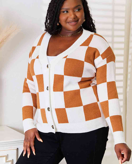Double Take Button-Up V-Neck Dropped Shoulder Cardigan