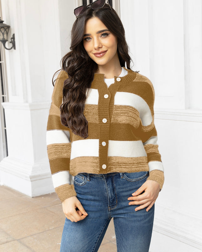 Striped Button Up Long Sleeve Cardigan