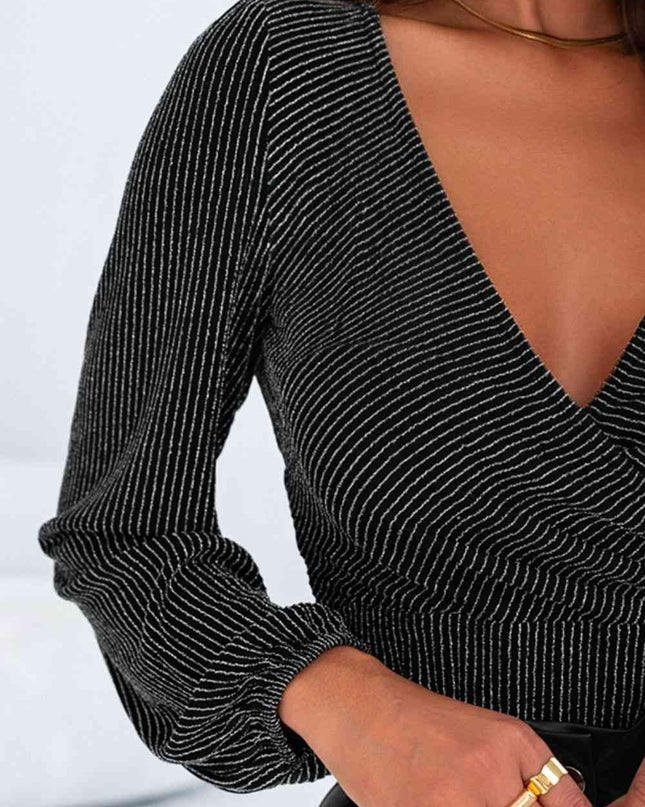 Striped Surplice Long Sleeve Bodysuit