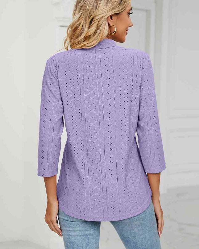 Eyelet Three-Quarter Sleeve Blouse