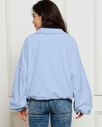 Half-Zip Collared Drop Shoulder Fleece Sweatshirt