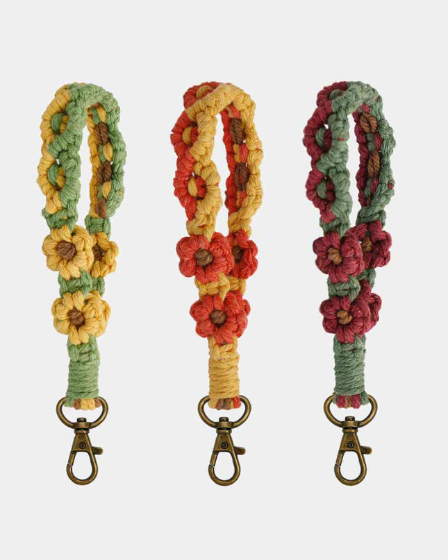 Flower Shape Wristlet Alloy Closure Macrame Key Chain