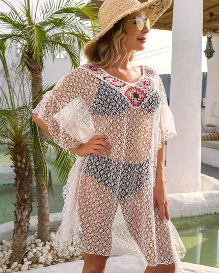 Contrast V-Neck Sheer Cover Up