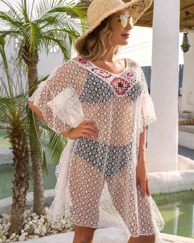 Contrast V-Neck Sheer Cover Up