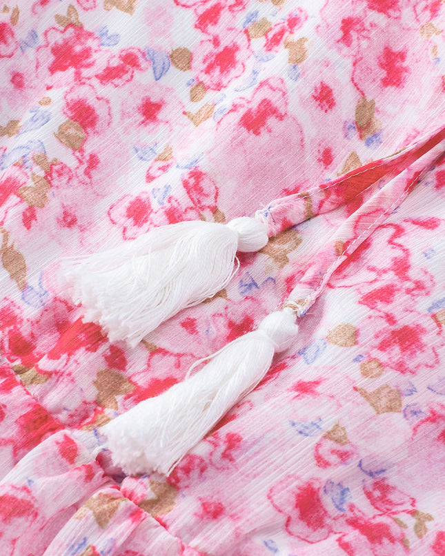Floral Tassel Tie Tiered Dress