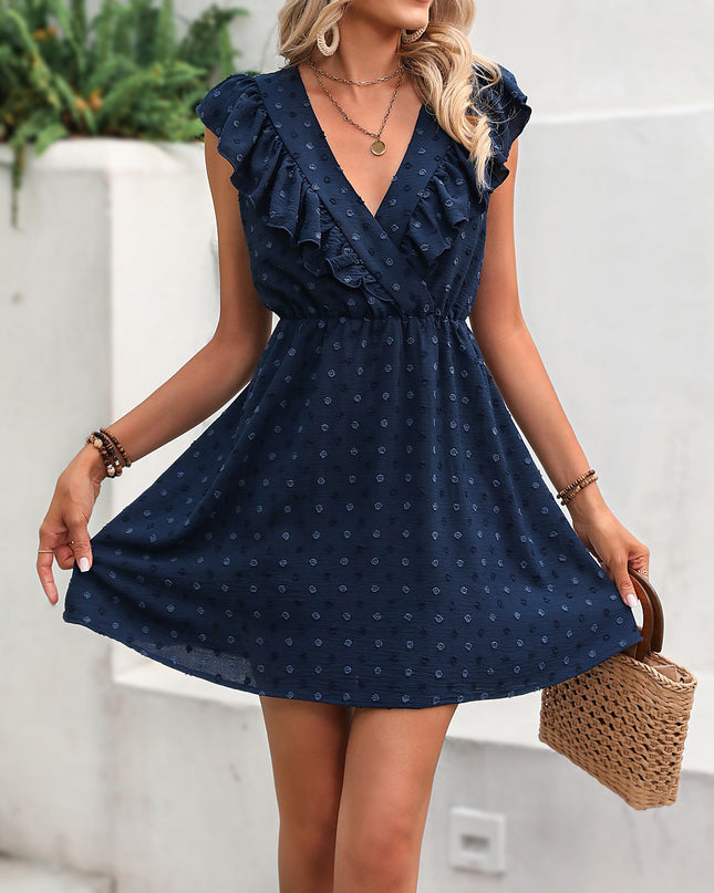 Swiss Dot Ruffled Plunge Dress