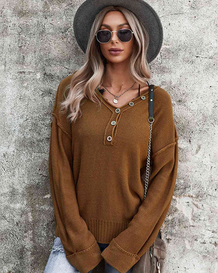Buttoned Exposed Seam Knit Top