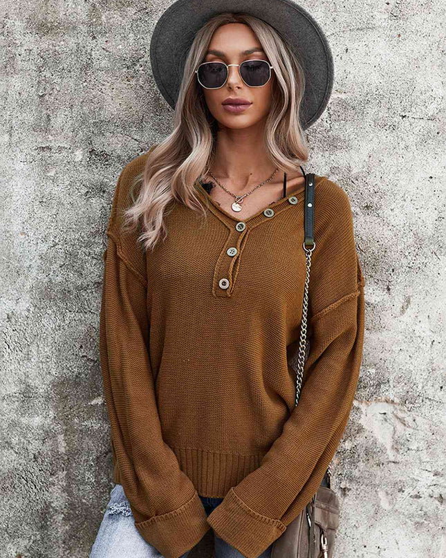 Buttoned Exposed Seam Knit Top
