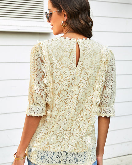 Lace V-Neck Flounce Sleeve Top