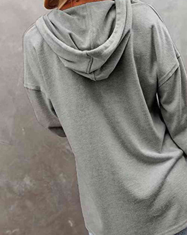 Buttoned Drop Shoulder Hoodie
