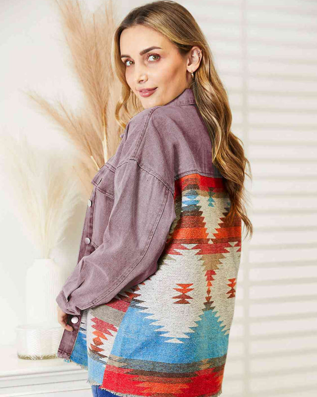 Dropped Shoulder Long Sleeve Printed Denim Jacket