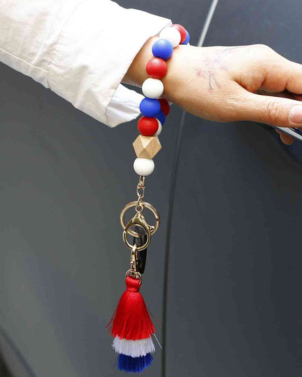 Contrast Tassel Silicone Bead Wristlet Key Chain