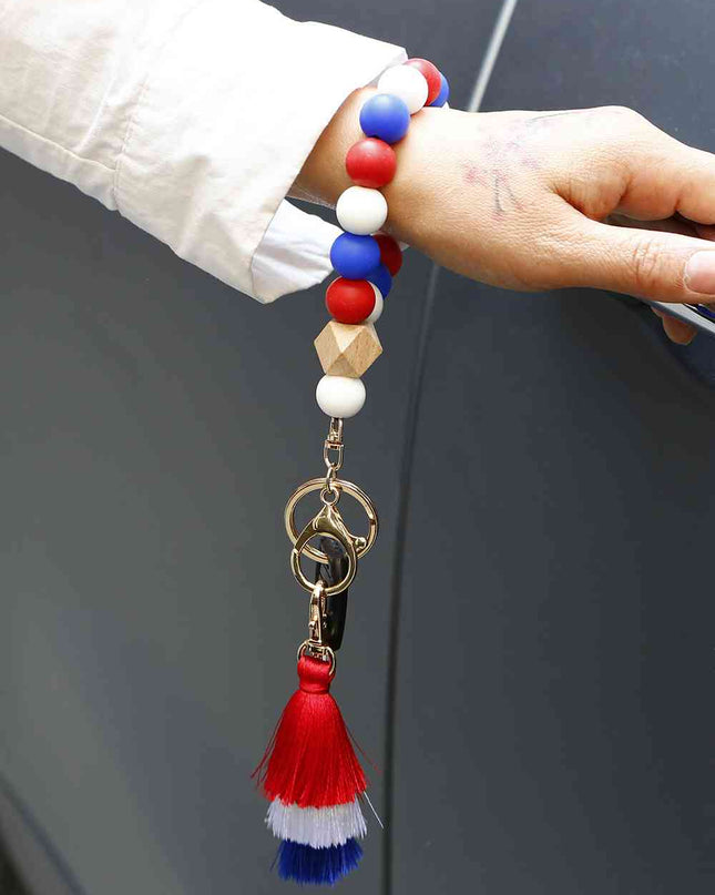 Contrast Tassel Silicone Bead Wristlet Key Chain