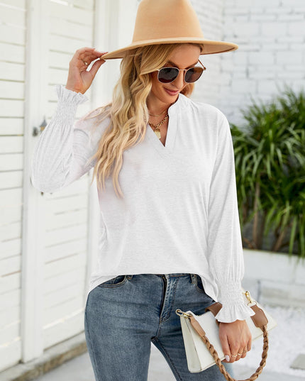 Heathered Flounce Sleeve Curved Hem Top