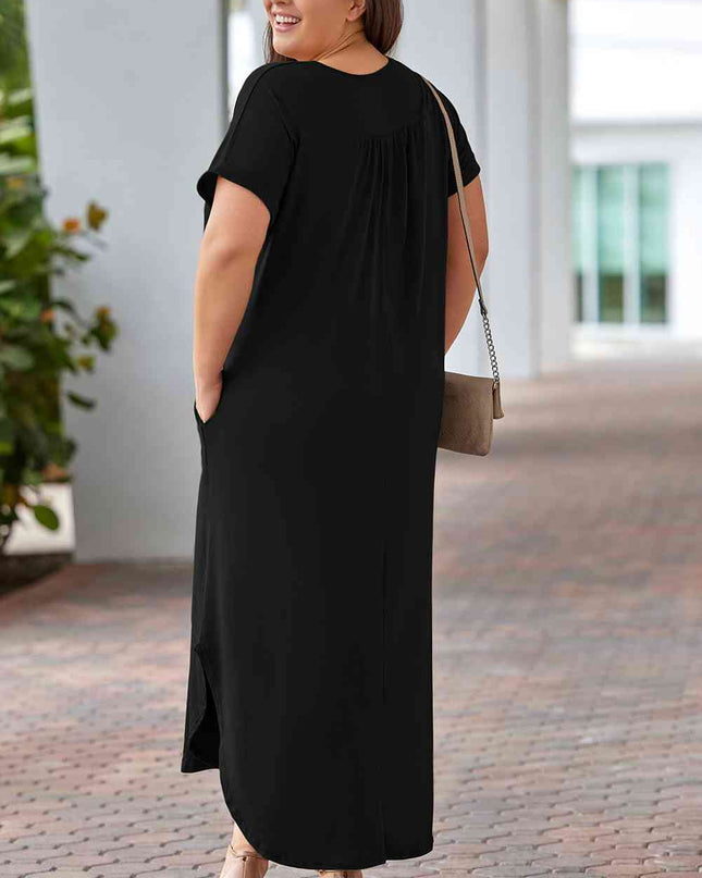 Plus Size V-Neck Short Sleeve Maxi Dress