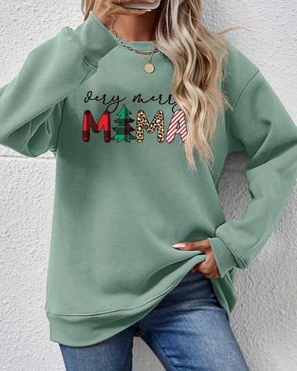 Letter Graphic Round Neck Long Sleeve Sweatshirt