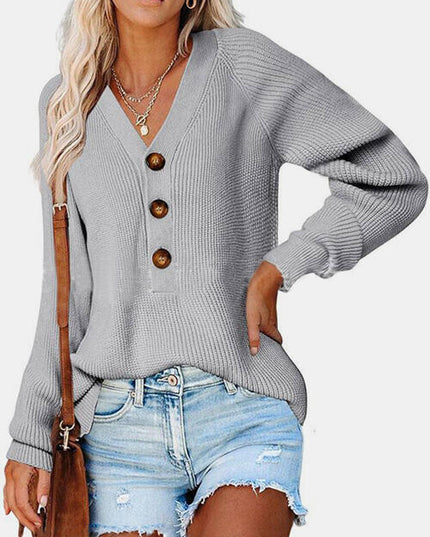 Half Button Long Sleeve Knit Top