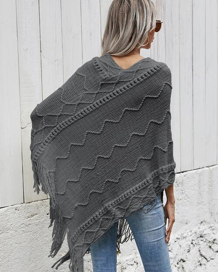Texture Fringe Hem Poncho