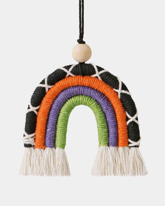 Fringe Macrame Rainbow Shape Wood Bead Cotton Keychain