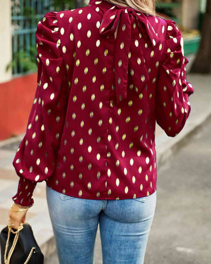 Printed Mock Neck Lantern Sleeve Blouse