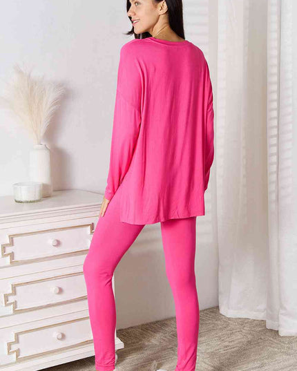 Basic Bae Full Size V-Neck Soft Rayon Long Sleeve Top and Pants Lounge Set