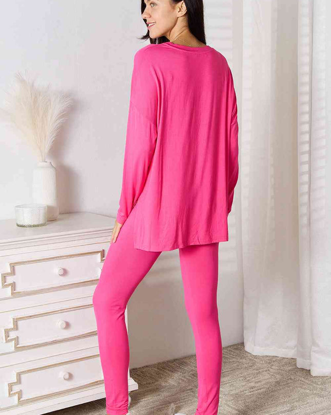Basic Bae Full Size V-Neck Soft Rayon Long Sleeve Top and Pants Lounge Set