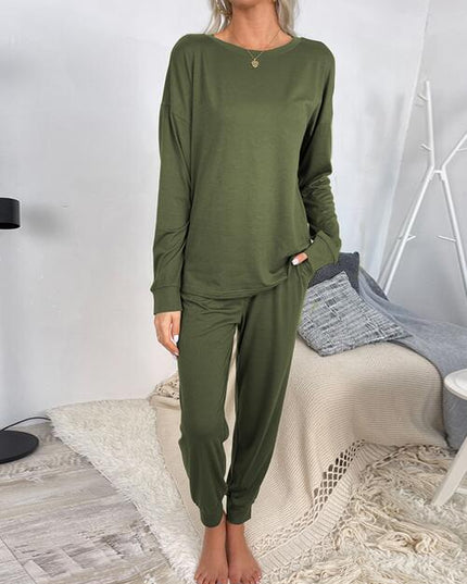 Round Neck Top and Drawstring Pants Lounge Set