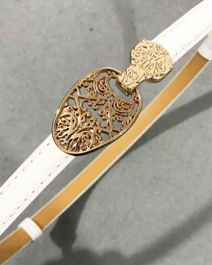 Skinny PU Leather Belt with Alloy Buckle