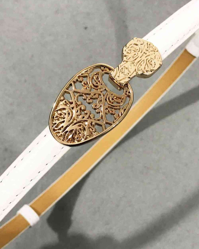 Skinny PU Leather Belt with Alloy Buckle