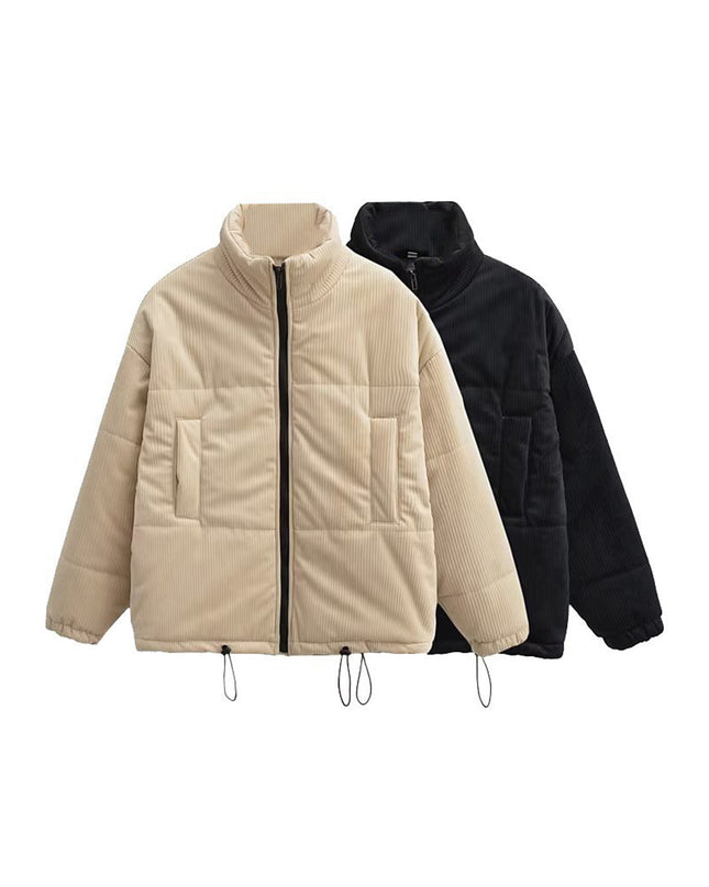 Zip Up Drawstring Winter Coat with Pockets