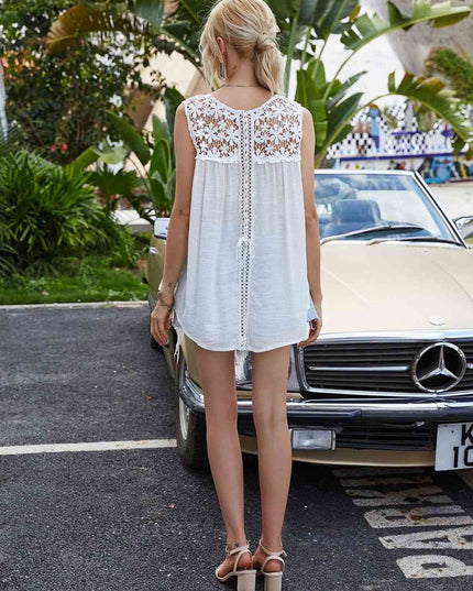 Full Size Spliced Lace Round Neck Tank