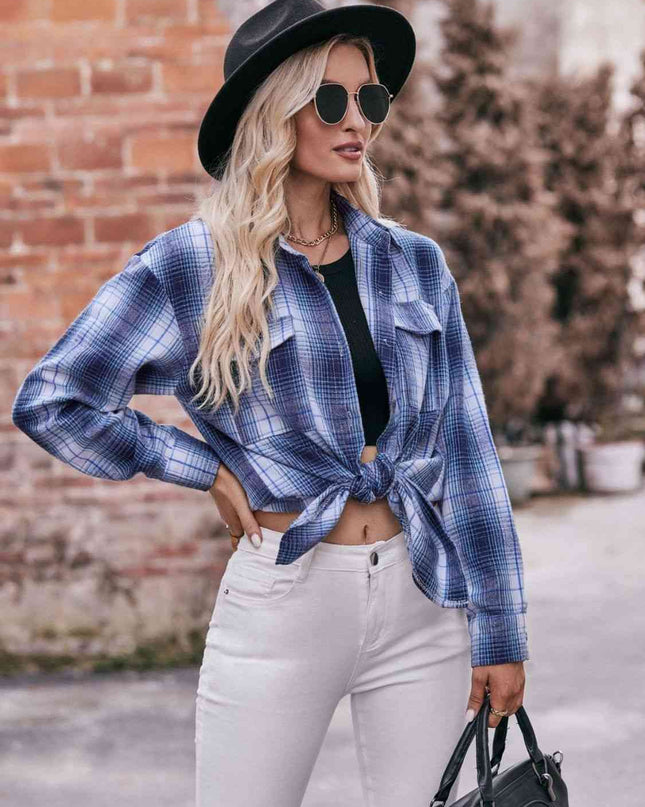 Plaid Dropped Shoulder Longline Shirt