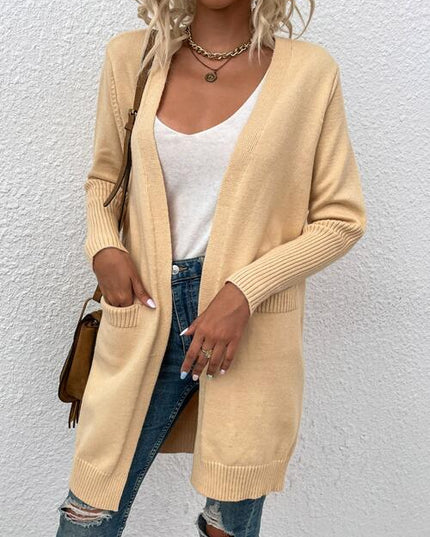 Open Front Long Sleeve Cardigan with Pockets