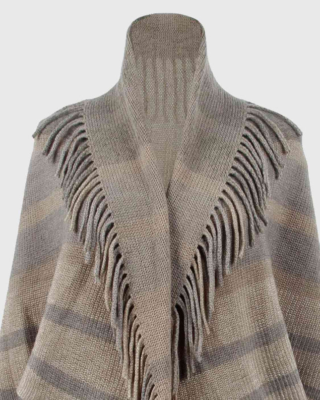 Fringe Detail Open Front Poncho