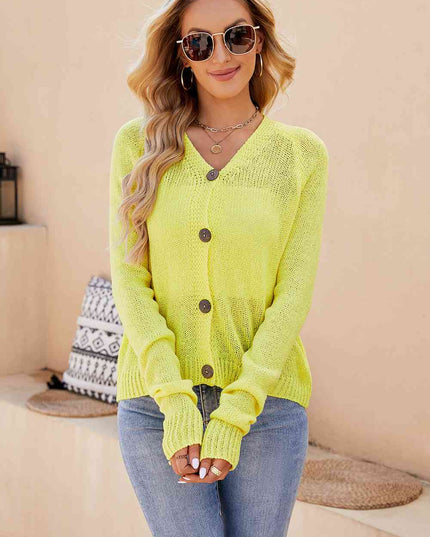 Button Up V-Neck Long Sleeve Cardigan