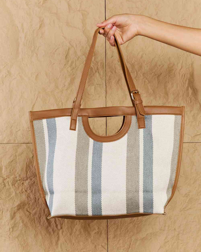 Fame Striped In The Sun Faux Leather Trim Tote Bag