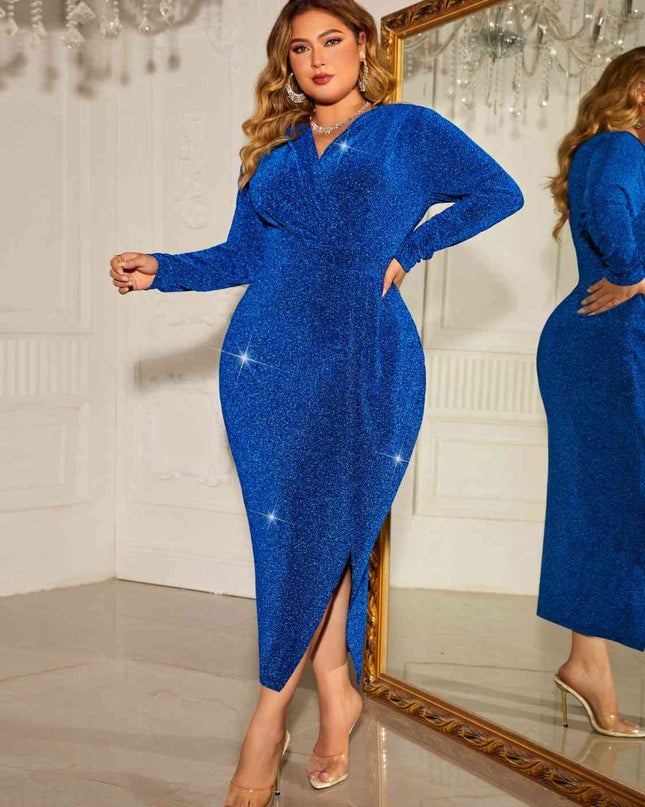 Plus Size Surplice Neck Slit Dress