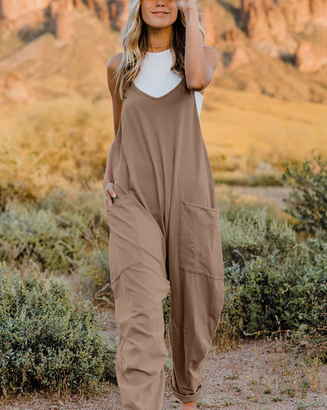 Double Take Full Size V-Neck Sleeveless Jumpsuit with Pockets