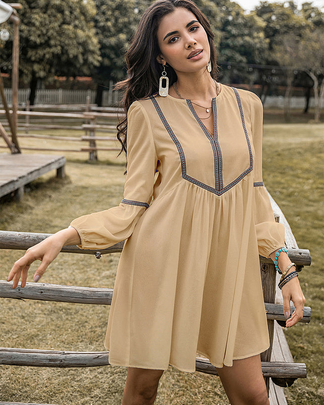 Notched Balloon Sleeve Mini Dress