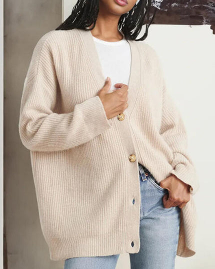 Full Size V-Neck Rib-Knit Cardigan