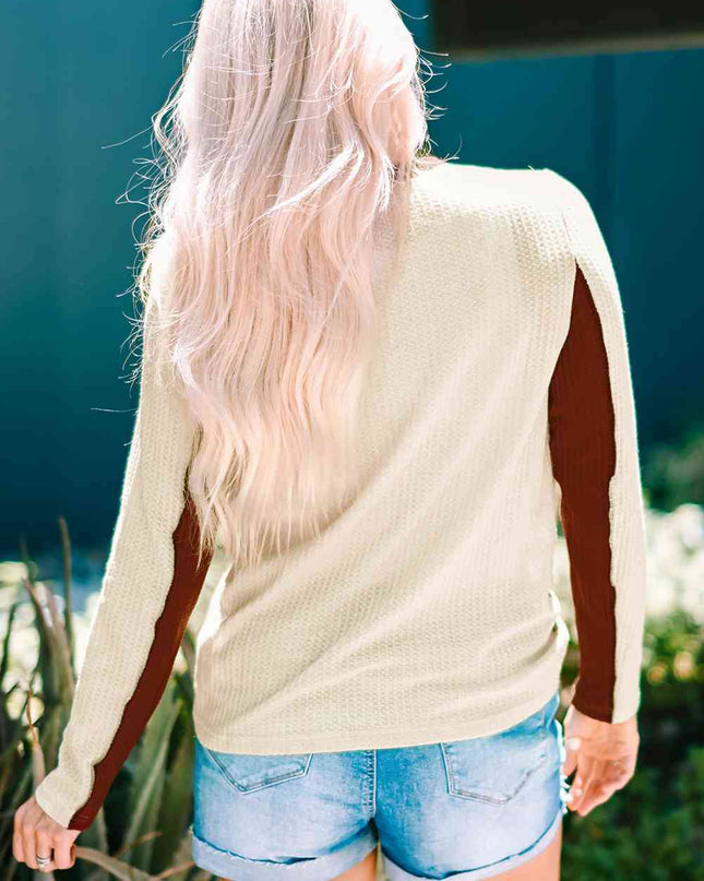 Leopard Notched Long Sleeve Top