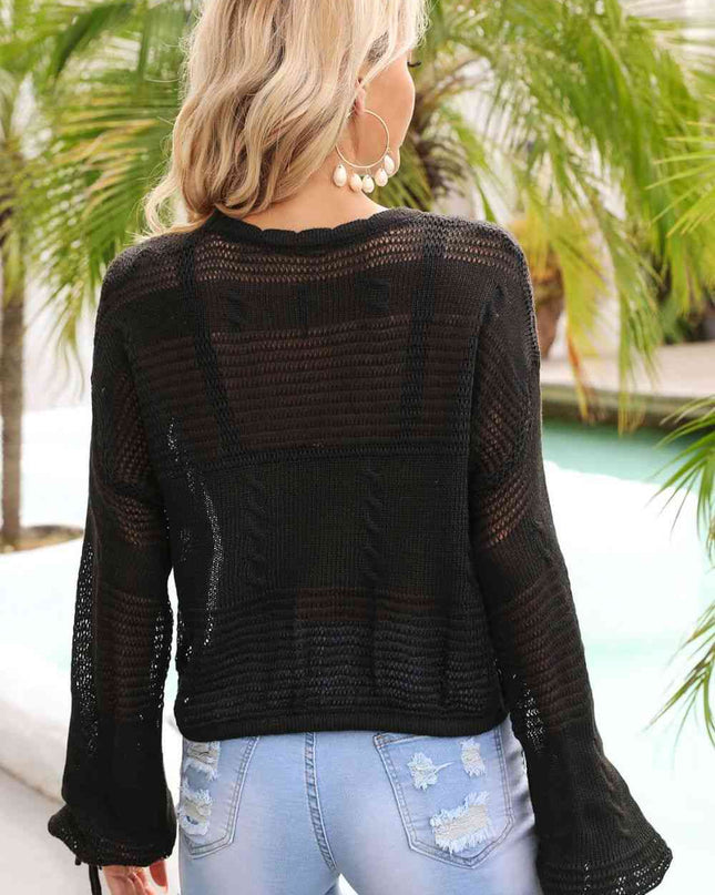 Drawstring Hem Round Neck Cropped Cover Up