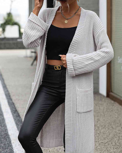 Dropped Shoulder Long Sleeve Cardigan with Pocket