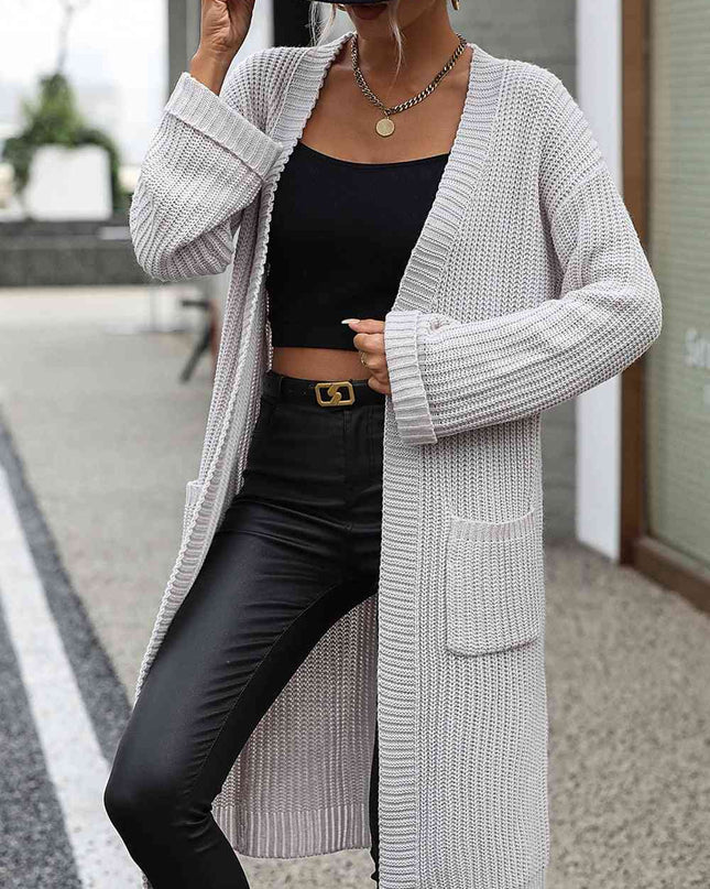 Dropped Shoulder Long Sleeve Cardigan with Pocket