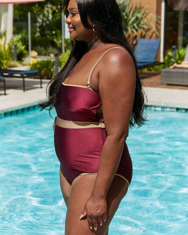 Marina West Swim Wave Break Contrast Trim One-Piece in Wine