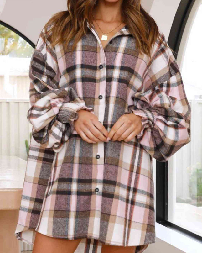 Plaid Lantern Sleeve Shirt
